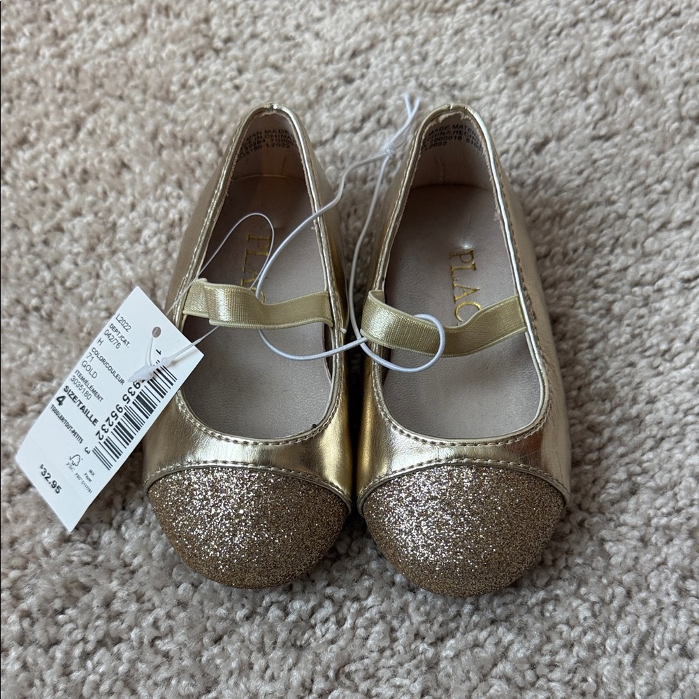 Children’s Place gold glitter ballet flats, toddler size 4
